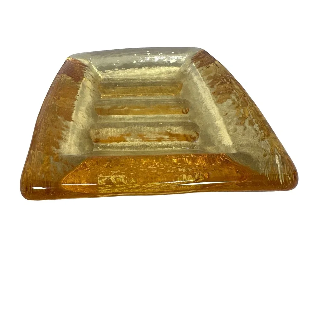 Fire & Light Citrus Glass Soap Dish Rectangular Textured Recycled Glass Yellow